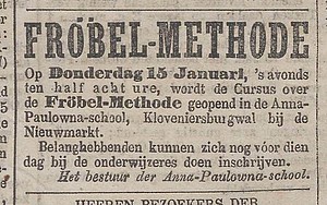 Kloveniersburgwal 25 1874 Frobelschool Het nieuws van den dag 13-01-1874