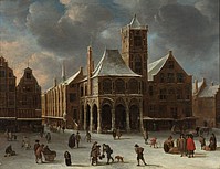 Oude Stadhuis in de winter, geschilderd door Abraham Beerstraten 1639 - 1665. Van Boijmans van Beuningen