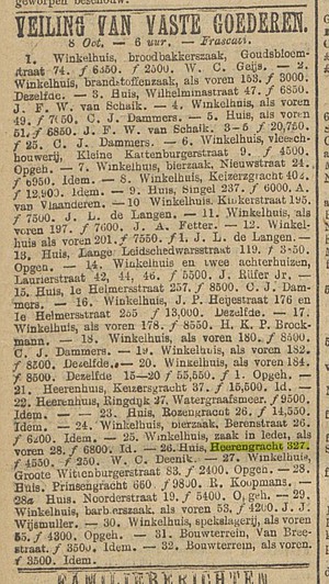 Herengracht 327 Veiling Algemeen Handelsblad 09-10-1900