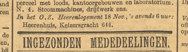 Keizersgracht 644 Algemeen Handelsblad 12-11-1896
