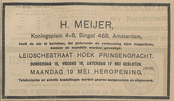 Singel 468 1913 H Meijer Algemeen Handelsblad 13-05-1913