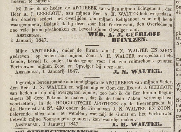Herengracht 222 1847 Apotheek Algemeen Handelsblad 01-01-1847