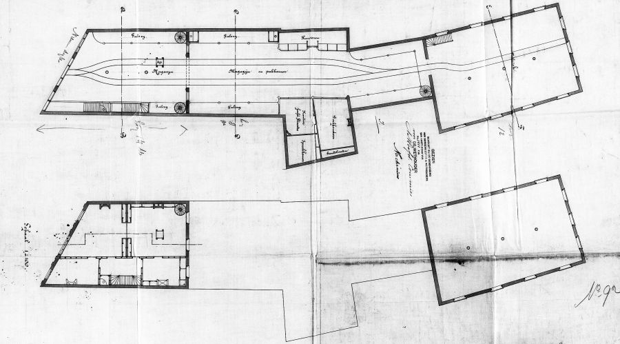 Nieuwendijk 188-190 Magazijn tekening platte grond 1885 SAA