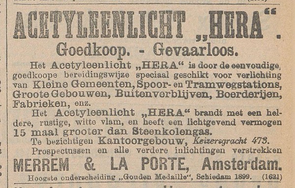 Keizersgracht 473-479 Acetyleenlicht Het nieuws van den dag 30-10-1899