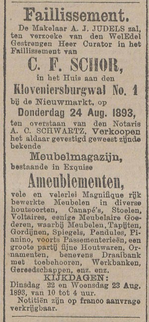 Kloveniersburgwal 01 1893 fallissement Het nieuws van den dag 21-08-1893