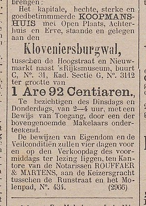 Kloveniersburgwal 25 1880 Veiling Het nieuws van den dag 12-04-1880