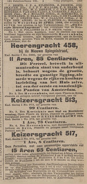 Keizersgracht 513-517 Veiling Het nieuws van den dag 30-03-1903