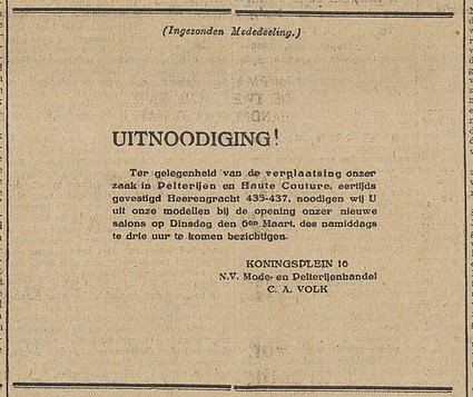 Koningsgracht 16 - 20 opening Volk Algemeen Handelsblad 05-03-1928